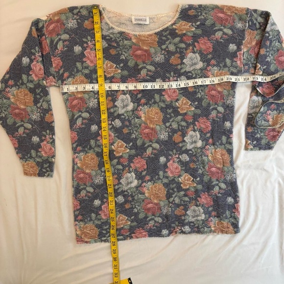 Pastel Blue, Pink, Gold and Green Floral Print Sweater Vintage 90s Cottagecore - Picture 4 of 7